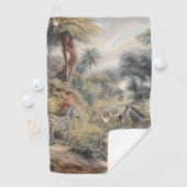 Botanische Szene von Zebras und Löwen in einer Oas Golfhandtuch (Insitu)