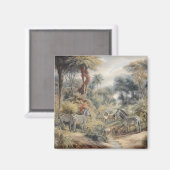 Botanische Szene von Zebras und Löwen in einer Oas Magnet (Vorderseite/Rückseite)