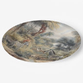 Botanische Szene von Zebras und Löwen in einer Oas Pappteller (Schrägansicht)