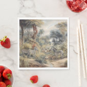 Botanische Szene von Zebras und Löwen in einer Oas Serviette (Beispiel)