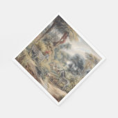 Botanische Szene von Zebras und Löwen in einer Oas Serviette (Ecke)