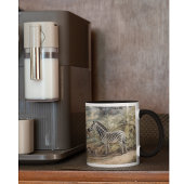 Botanische Szene von Zebras und Löwen in einer Oas Tasse