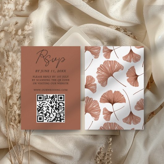 Botanische Terracotta Ginkgo Leaf Wedding RSVP Car Karte
