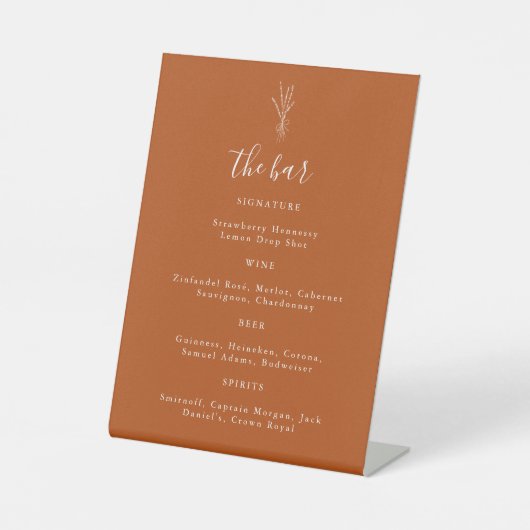 Botanische Terracotta Hochzeit Bar Signature Drink Sockelschild (Vorderseite)