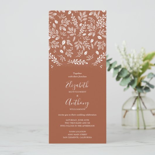 Botanische Terrakotta auf einer Hochzeit Einladung (Stehend Vorderseite)