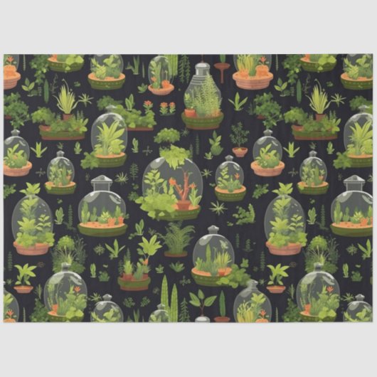 Botanische Terrarien auf Schwarzteppichpapier Seidenpapier (Vorderseite)