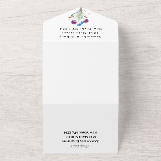 Botanische Thistle Einfache Hochzeit der Flora All In One Einladung (Außenbereich)