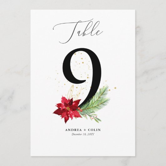 Botanische Tischnummer Gold Watercolor & Holiday 9 (Vorderseite)