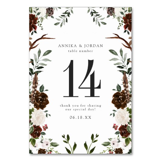 Botanische Tischnummer-Karte für Rustikale Flora Tischnummer (Rückseite)