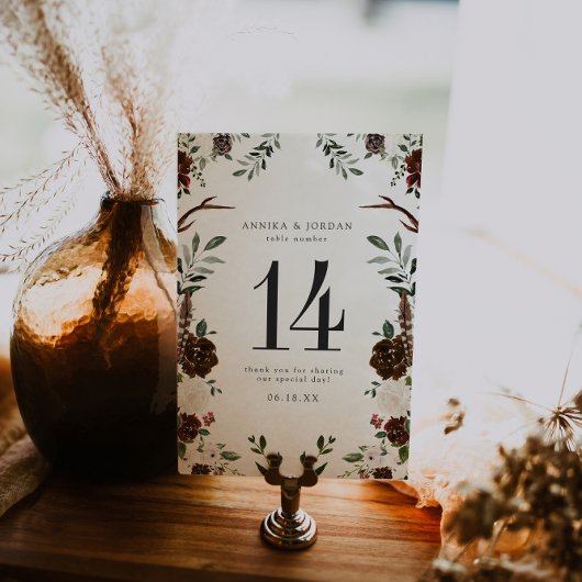 Botanische Tischnummer-Karte für Rustikale Flora Tischnummer