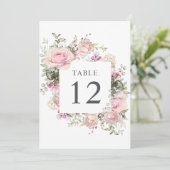 Botanische Tischnummer-Karten der sanften rosa Ros Einladung (Stehend Vorderseite)