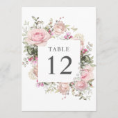 Botanische Tischnummer-Karten der sanften rosa Ros Einladung (Vorderseite)