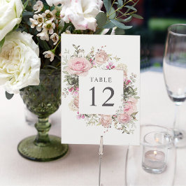 Botanische Tischnummer-Karten der sanften rosa Ros Einladung