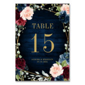 Botanische Tischnummer Navy Blue Blush Pink Rose (Rückseite)