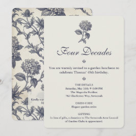 Botanische Toile Hortensie Stranddistel 40. Geburt Einladung