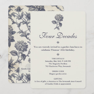 Botanische Toile Hortensie Stranddistel 40. Geburt Einladung
