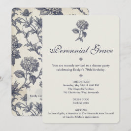 Botanische Toile Hydrangea Stranddistel 70. Geburt Einladung