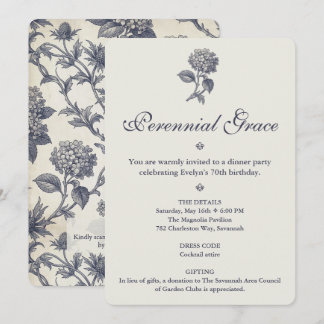 Botanische Toile Hydrangea Stranddistel 70. Geburt Einladung