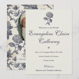 Botanische Toile Hydrangea & Stranddistel Foto Geb Ankündigung