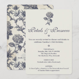 Botanische Toile Hydrangea & Stranddistel Geburtst Einladung