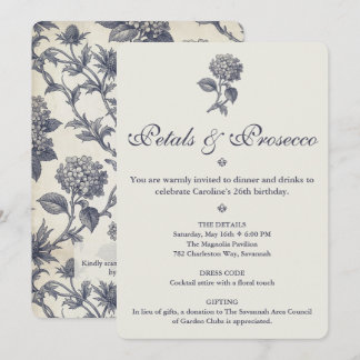 Botanische Toile Hydrangea & Stranddistel Geburtst Einladung