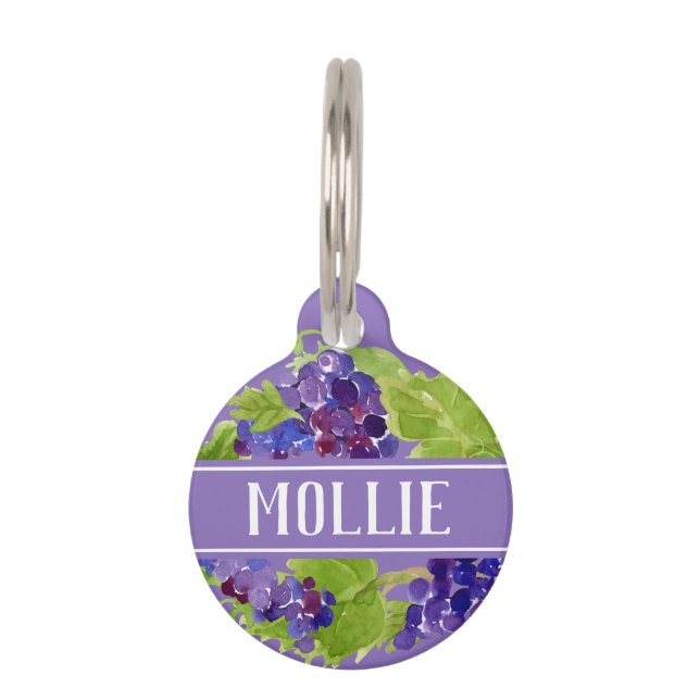 Botanische Trauben Wasserfarbname und Anschrift Haustiermarke (Vorderseite)