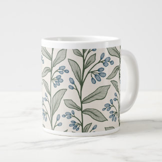 Botanische Träumerei Blaue Blumen Grüne Blätter Ku Jumbo-Tasse