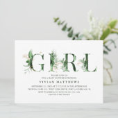 Botanische Tropical Green & Gold GIRL Kinderdusche Einladung (Stehend Vorderseite)