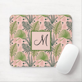 Botanische tropische Blätter Monogramm Pink Custom Mousepad
