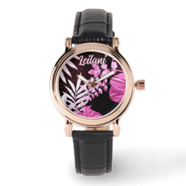 Botanische tropische Blätter Palme Rosa Personalis Armbanduhr