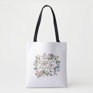 Botanische Typografie 2026 mit blühenden Reben Tasche