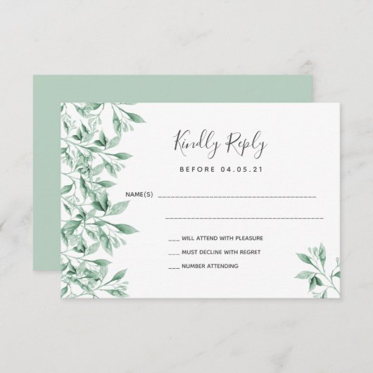 Botanische UAWG Hochzeitsgrün RSVP Karte (Vorne/Hinten)