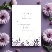 Botanische UAWG Wedding mit lila Gold Glitzer RSVP Karte