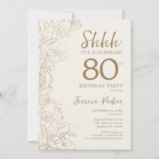 Botanische Überraschung des Elfenbeingolds 80. Geb Einladung (Vorderseite)