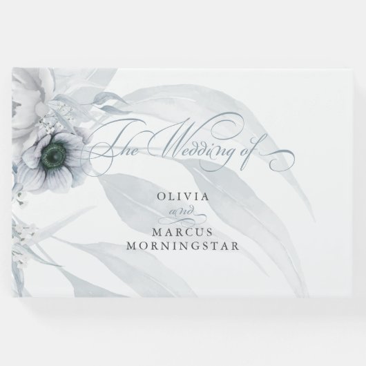 Botanische und florale Wasserfarbe in Dusty Blue Gästebuch (Vorderseite)