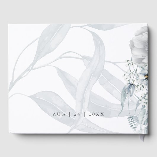 Botanische und florale Wasserfarbe in Dusty Blue Gästebuch (Rückseite)