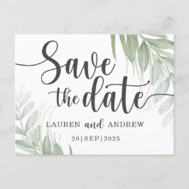 Botanische und Skriptgrüne Save the Date Postkarte
