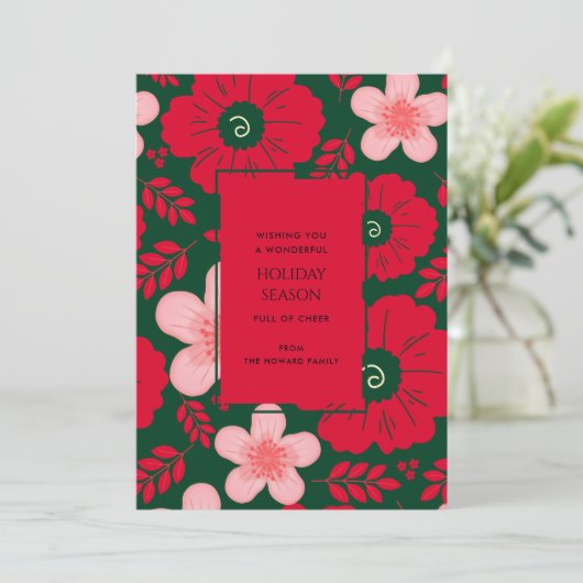 Botanische Urlaubskarte Rote Grüne Flora (Stehend Vorderseite)