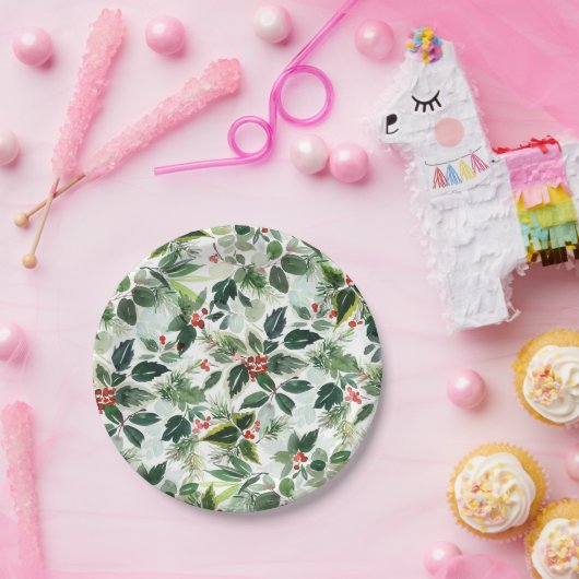 Botanische Variegation Winterberry Muster Weihnach Pappteller (Party)