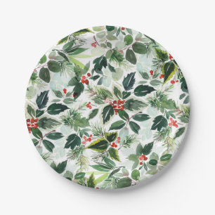 Botanische Variegation Winterberry Muster Weihnach Pappteller
