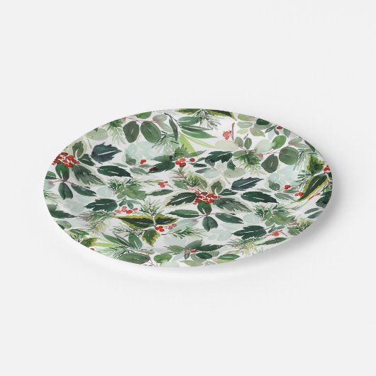Botanische Variegation Winterberry Muster Weihnach Pappteller (Schrägansicht)