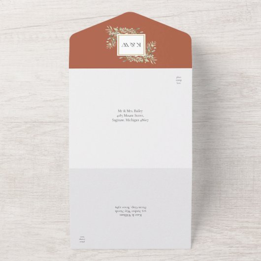 Botanische Vegetation Blätter Terracotta Foto Hoch All In One Einladung (Außenbereich)