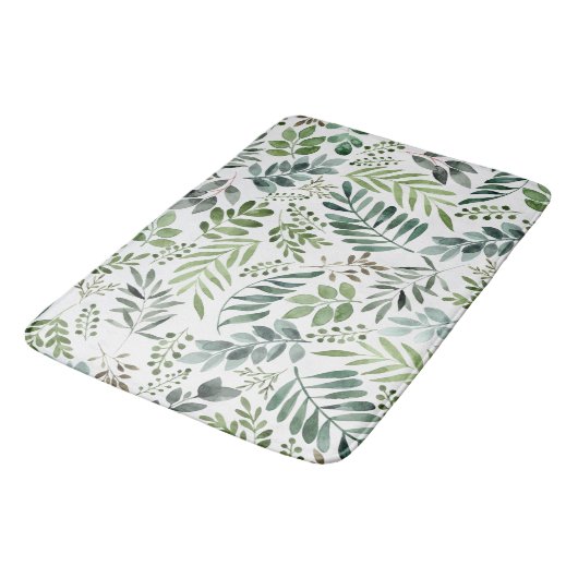 Botanische Vegetation Blätter Wasserfarbe Badematte (Schrägansicht)