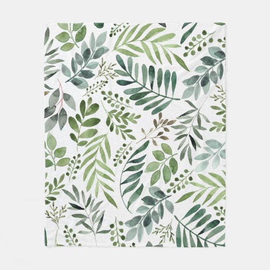 Botanische Vegetation Blätter Wasserfarbe Fleecedecke (Vorderseite)