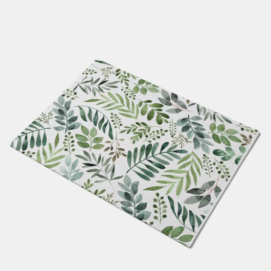 Botanische Vegetation Blätter Wasserfarbe   Fußmatte (Schrägansicht)