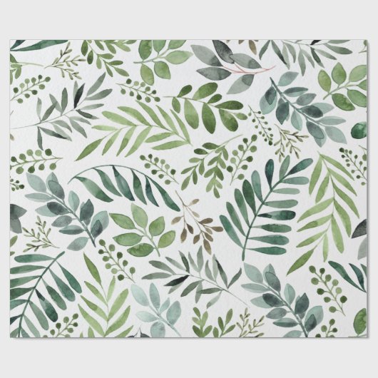 Botanische Vegetation Blätter Wasserfarbe  Geschenkpapier (Flach)