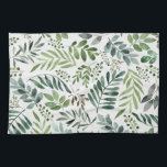 Botanische Vegetation Blätter Wasserfarbe   Geschirrtuch<br><div class="desc">Rustikale Aquarellpflanze Blätter Muster</div>