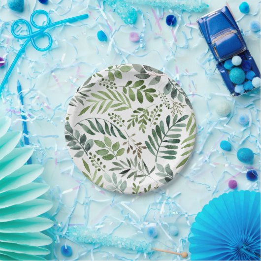 Botanische Vegetation Blätter Wasserfarbe Pappteller (Party)