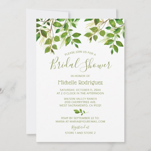 Botanische Vegetation Brautparty Einladung (Vorderseite)