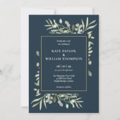 Botanische Vegetation Deep Sea Blue Foto Hochzeit Einladung (Vorderseite)